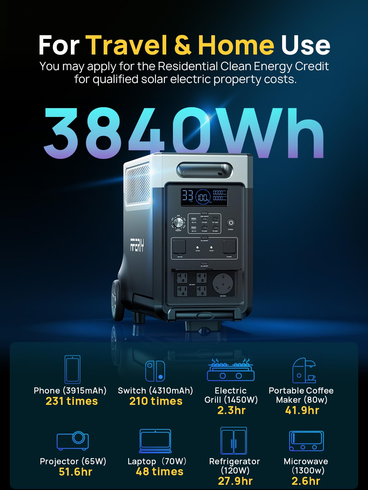 AFERIY 3840Wh Portable Power Station,Expandable Solar Generator to 11520Wh