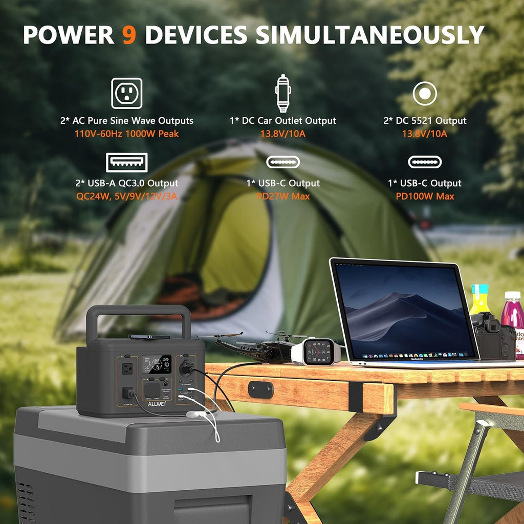 ALLWEI 500W Solar Generator with 100W Solar Panel, 512Wh LiFePO4 Battery