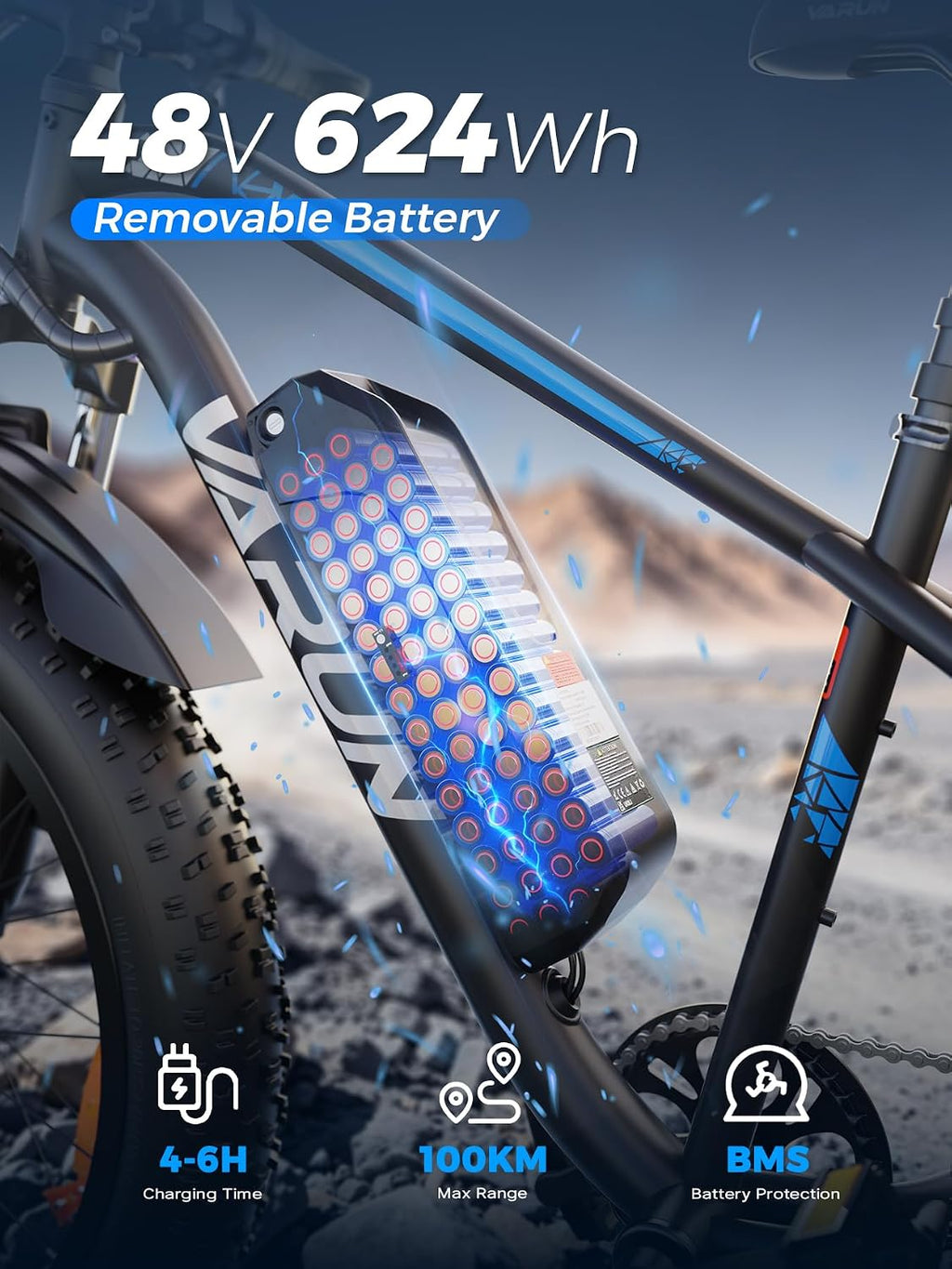 26" Electric Fat Tyre Mountain Bike 250W 48V 13Ah 7-Speed LCD Display