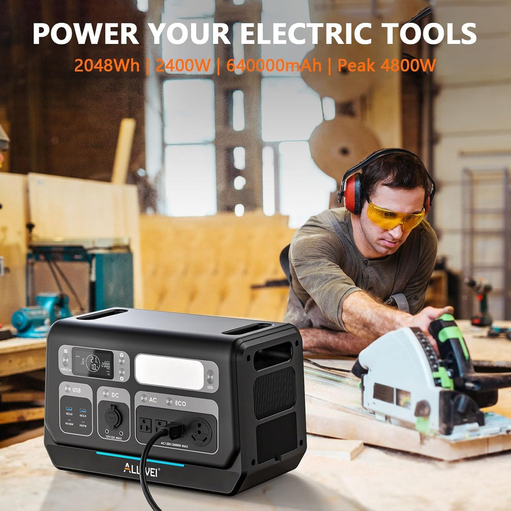 ALLWEI Power Station 2400W (Peak 4800W), 2048Wh LiFePO4 Solar Generator