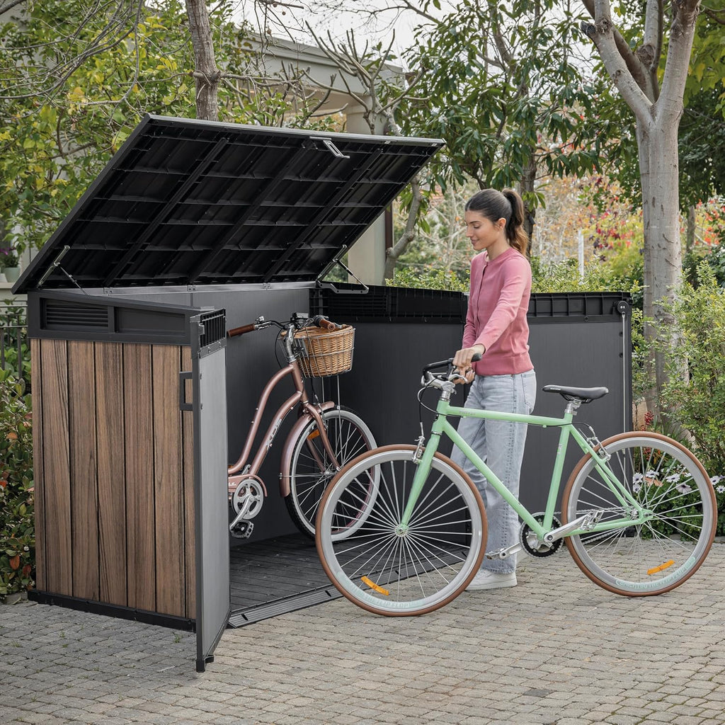 Horizontal Storage Shed with Hydraulic Lid, Double Doors & Lockable Design
